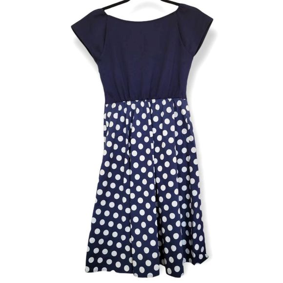 VFemage Polka Dot Navy Solid Short Sleeve Dress M - Picture 2 of 3